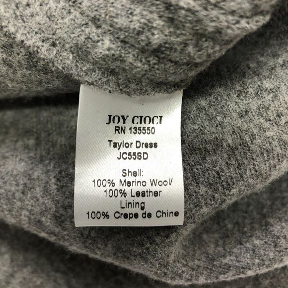 Joy Cioci Women Sleeveless Taylor Dress Merino Wool Leather Size 6 Gray B209 -27 - Picture 6 of 13